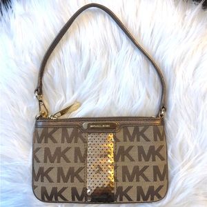 MICHAEL KORS Brown Sequin Logo Wristlet